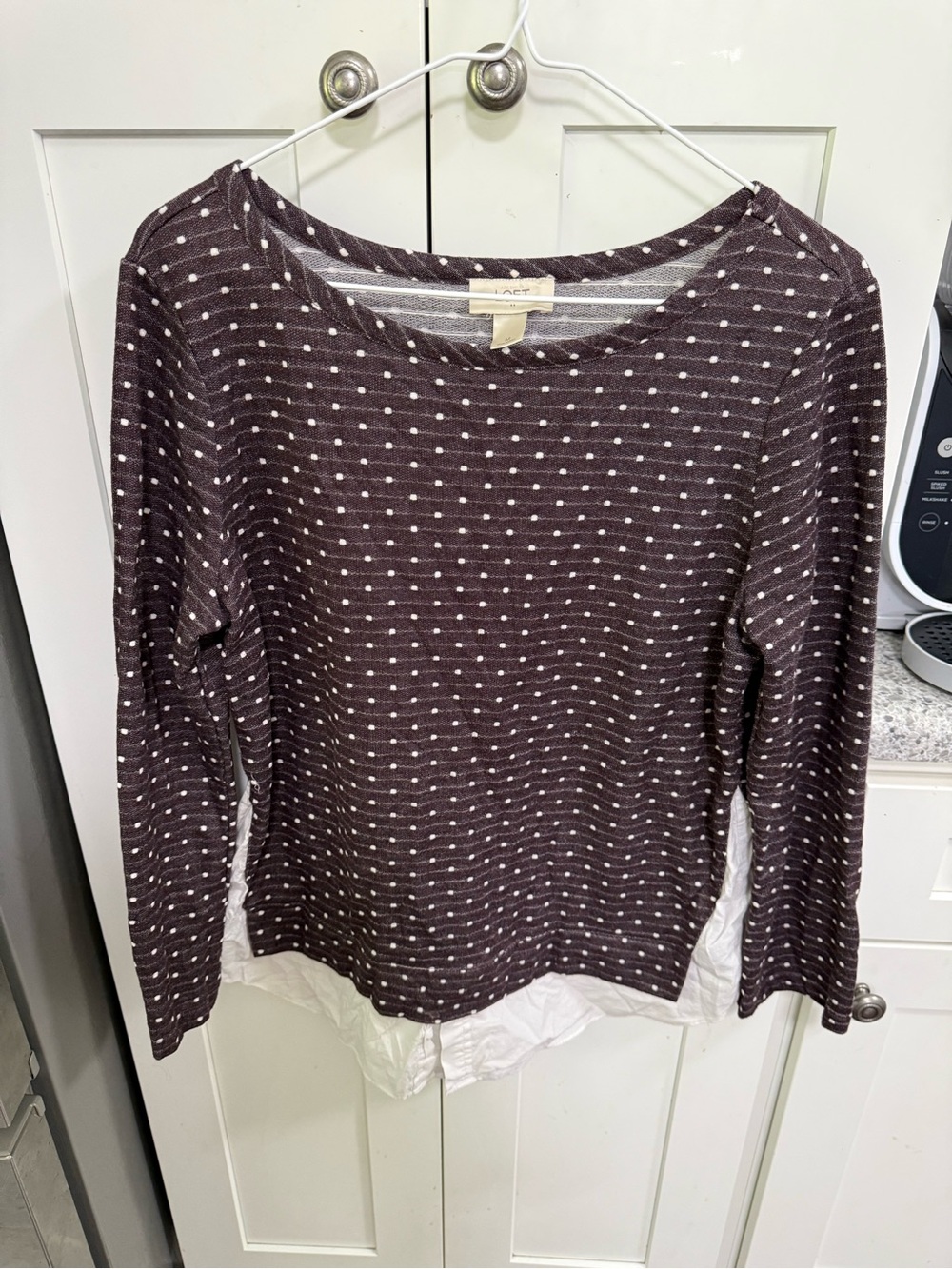 LOFT Brown Long-Sleeve Dot Print Top